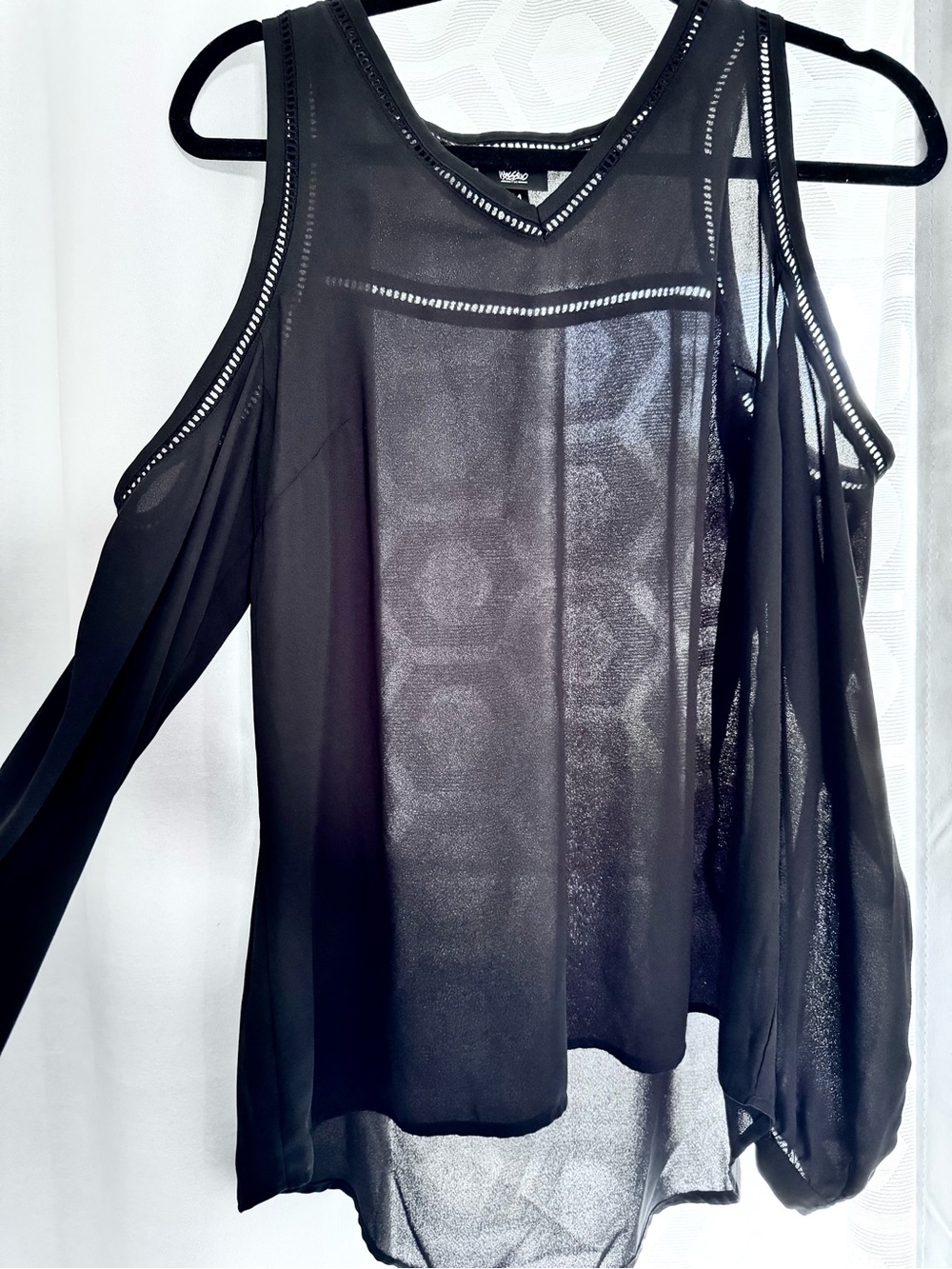 Black Sheer Cold-Shoulder Blouse
